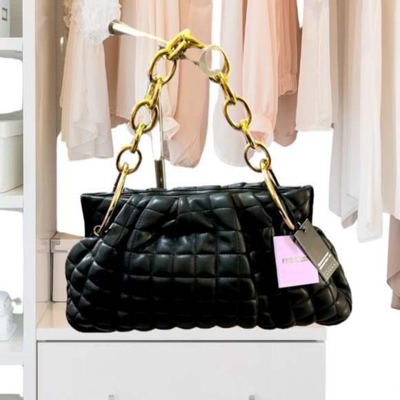 House of Want Chill Framed Clutch Vegan Leather, Black Quilt - Picture 1 of 12